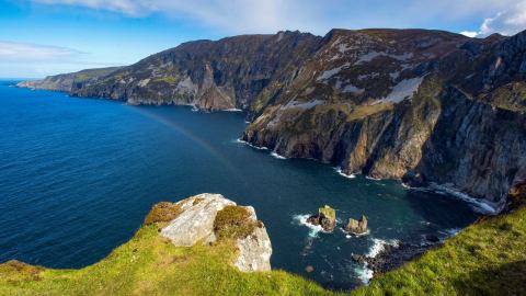 rainbow at slieve league on a sunny day