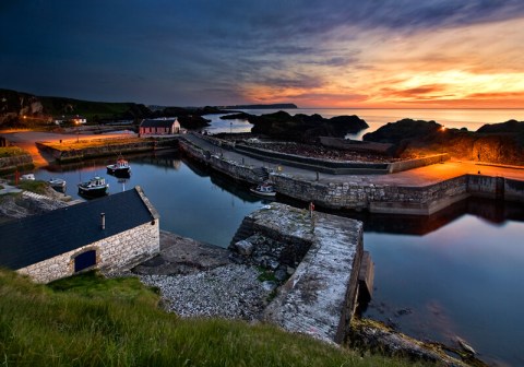 ballintoy harbour at sunset