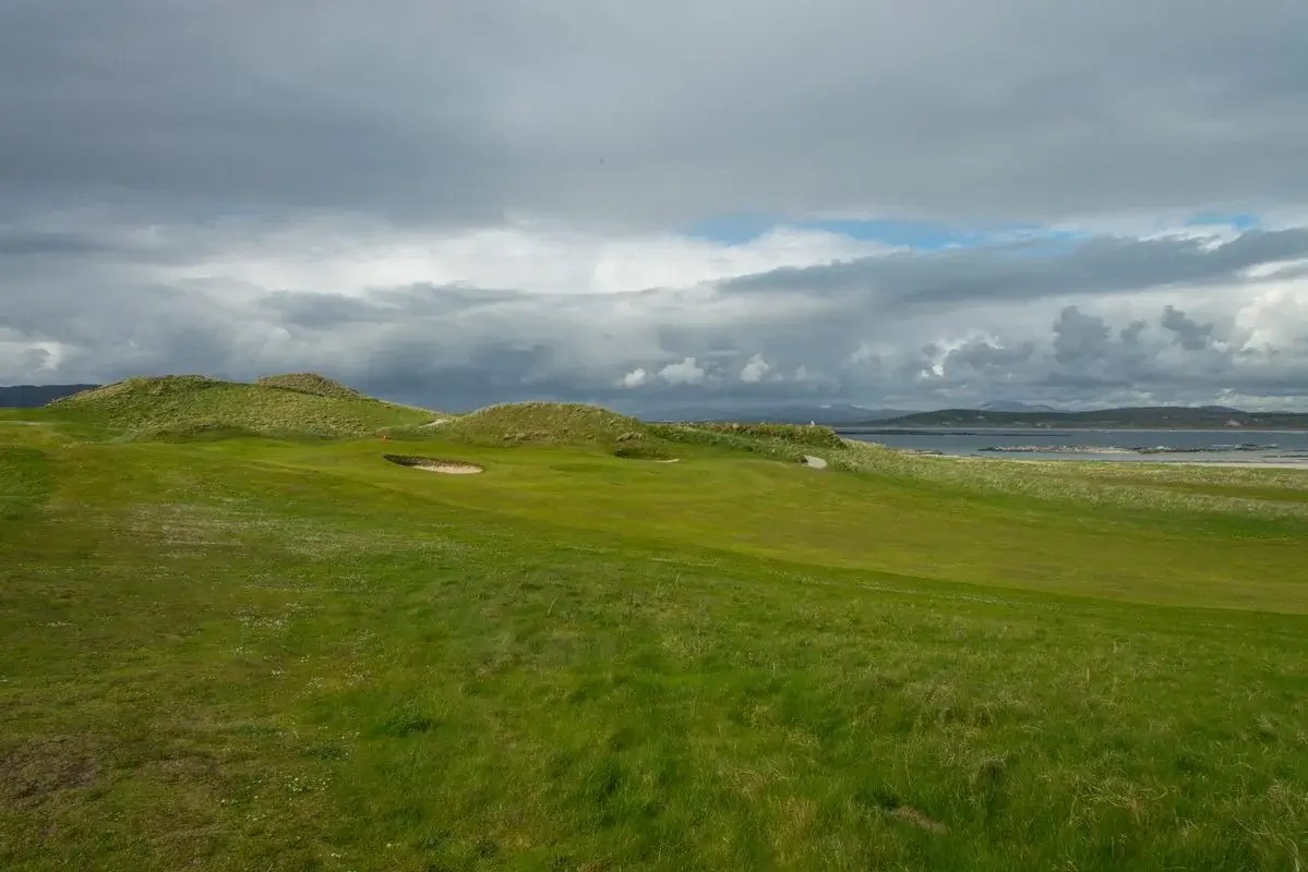Cloudy conditions at a northwest coast golf course in Ireland