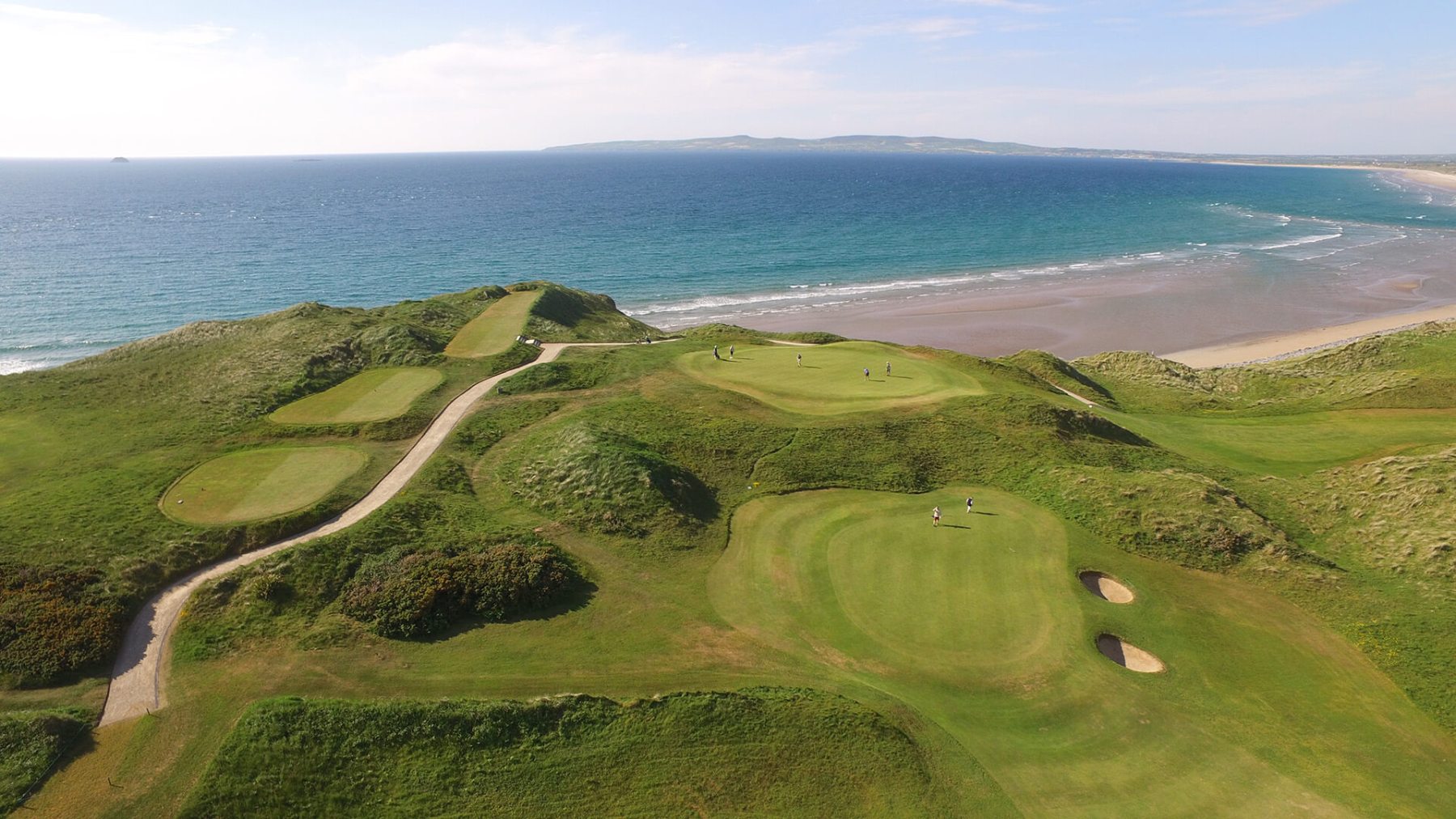 Panoramic sea views from a coastal golf course in Ireland