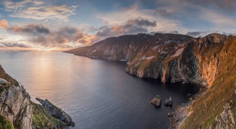 coastal cliffs in north donegal at sunset