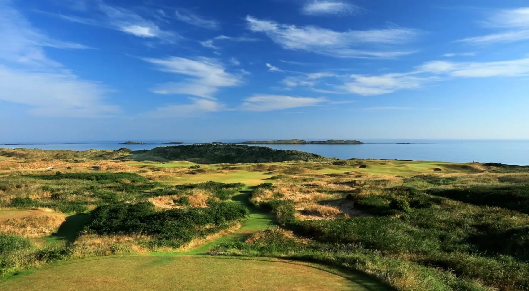 portrush golf course with blue skies