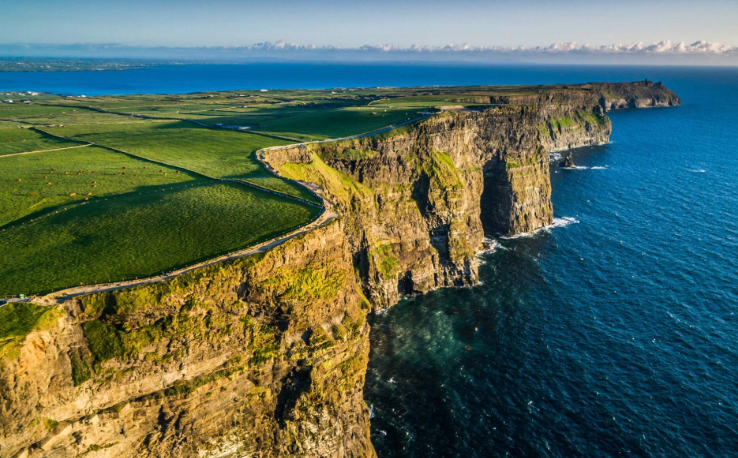Aerial view shot of the cliffs of Moher.