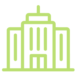 Icon of a hotel building in green outline