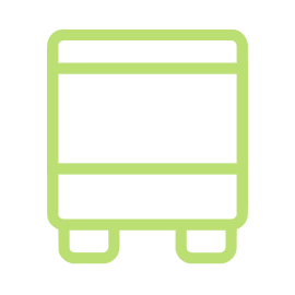 Green outline icon of a bus